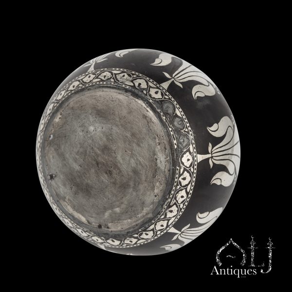 A Bidri Silver-Inlaid Globular Huqqa Base with Stylised Palash Flowers ...
