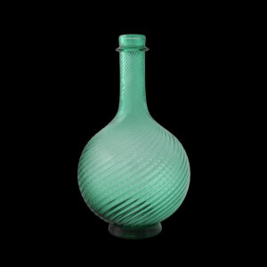 Rare Mughal Emerald-Green Mold-Blown and Hand-Tooled Glass Flask or(Surahi), North India, Probably Late 17th–Early 18th Century