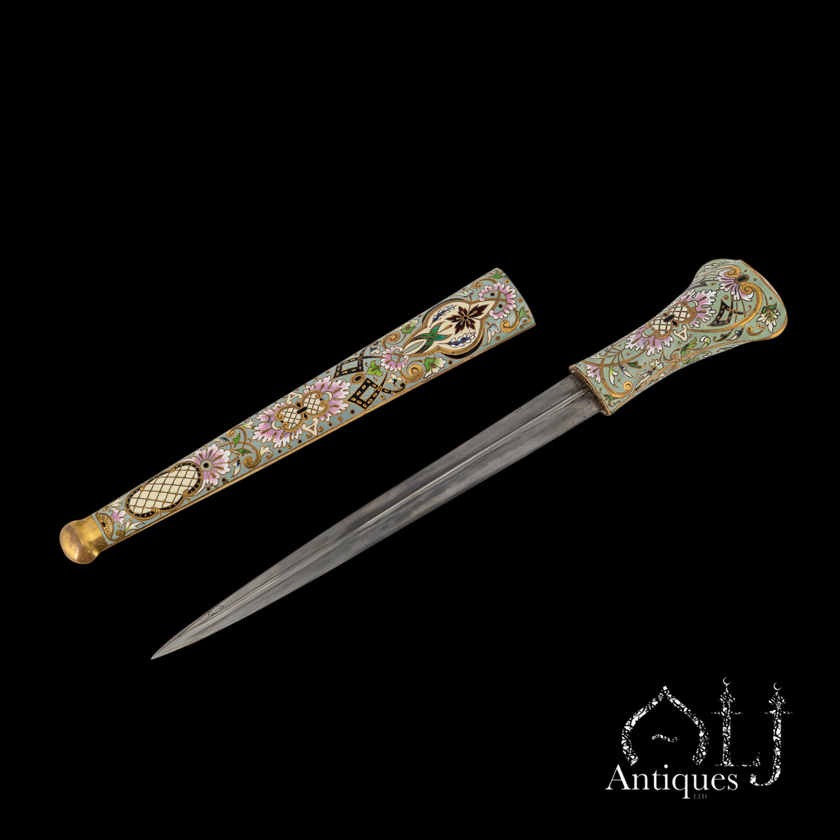 A Rare Ottoman Gilt Tombac and Polychrome Enamel Knife (Bıçak) with Rococo Floral Decoration, the Ottoman Empire, Turkey, circa 1780–1820 - Image 4