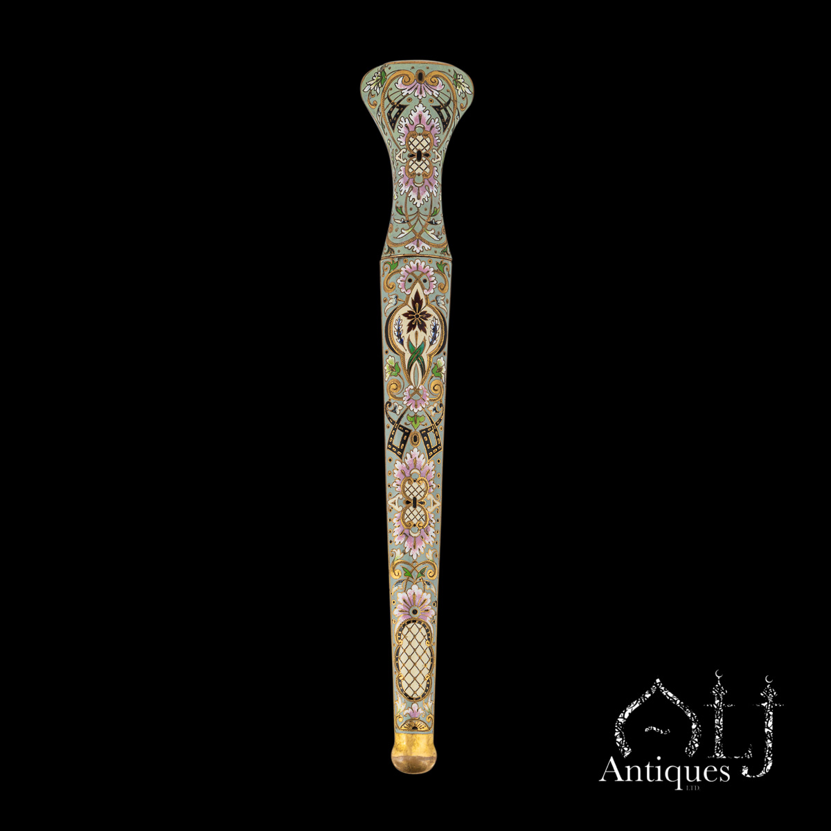 A Rare Ottoman Gilt Tombac and Polychrome Enamel Knife (Bıçak) with Rococo Floral Decoration, the Ottoman Empire, Turkey, circa 1780–1820 - Image 2