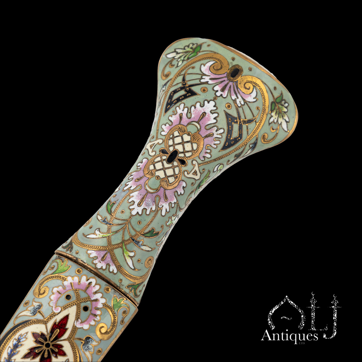 A Rare Ottoman Gilt Tombac and Polychrome Enamel Knife (Bıçak) with Rococo Floral Decoration, the Ottoman Empire, Turkey, circa 1780–1820 - Image 6