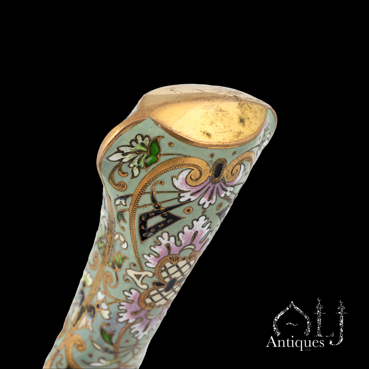 A Rare Ottoman Gilt Tombac and Polychrome Enamel Knife (Bıçak) with Rococo Floral Decoration, the Ottoman Empire, Turkey, circa 1780–1820 - Image 5