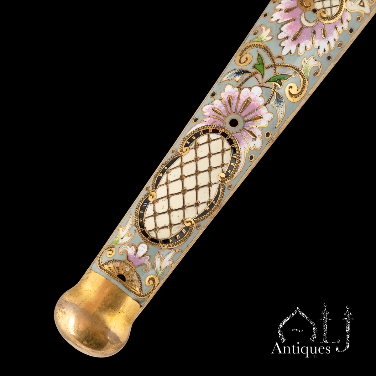 A Rare Ottoman Gilt Tombac and Polychrome Enamel Knife (Bıçak) with Rococo Floral Decoration, the Ottoman Empire, Turkey, circa 1780–1820 - Image 17
