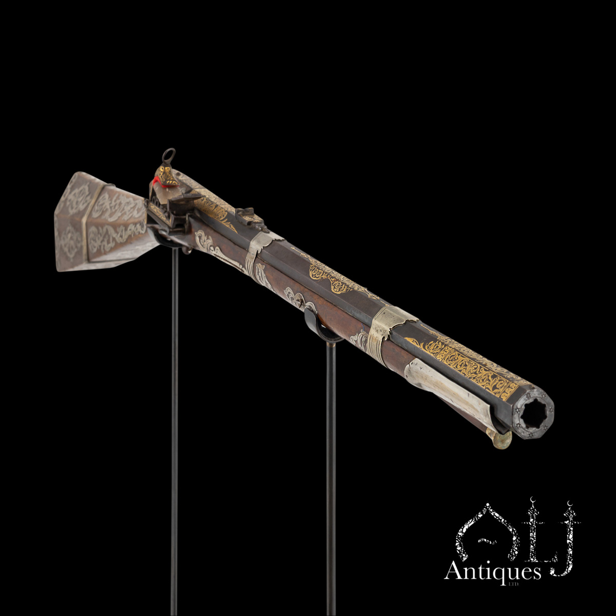 Rare Ottoman Miquelet-Lock Carbine (Short Tüfek) with Raised Gold Damascened Steel and Silver-Inlaid Stock Ottoman Empire, Balkan Provinces, circa 1800 - Image 3