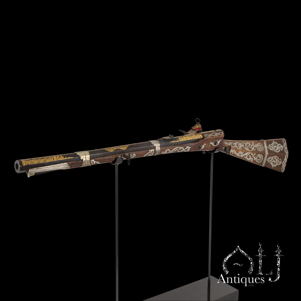 Rare Ottoman Miquelet-Lock Carbine (Short Tüfek) with Raised Gold Damascened Steel and Silver-Inlaid Stock Ottoman Empire, Balkan Provinces, circa 1800 - Image 6