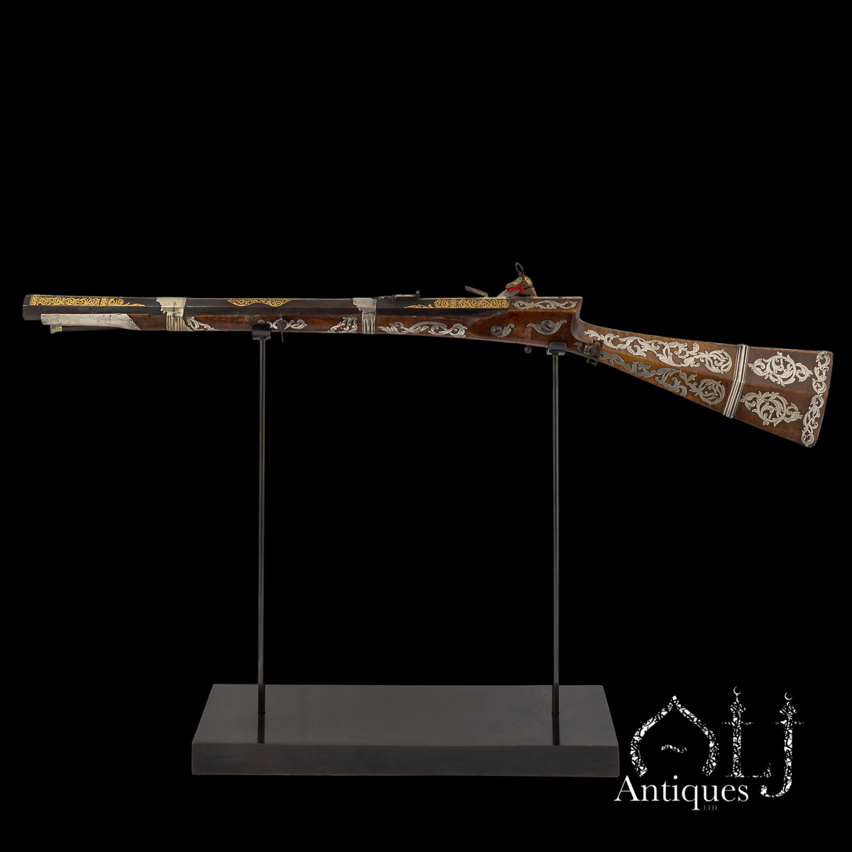 Rare Ottoman Miquelet-Lock Carbine (Short Tüfek) with Raised Gold Damascened Steel and Silver-Inlaid Stock Ottoman Empire, Balkan Provinces, circa 1800 - Image 7