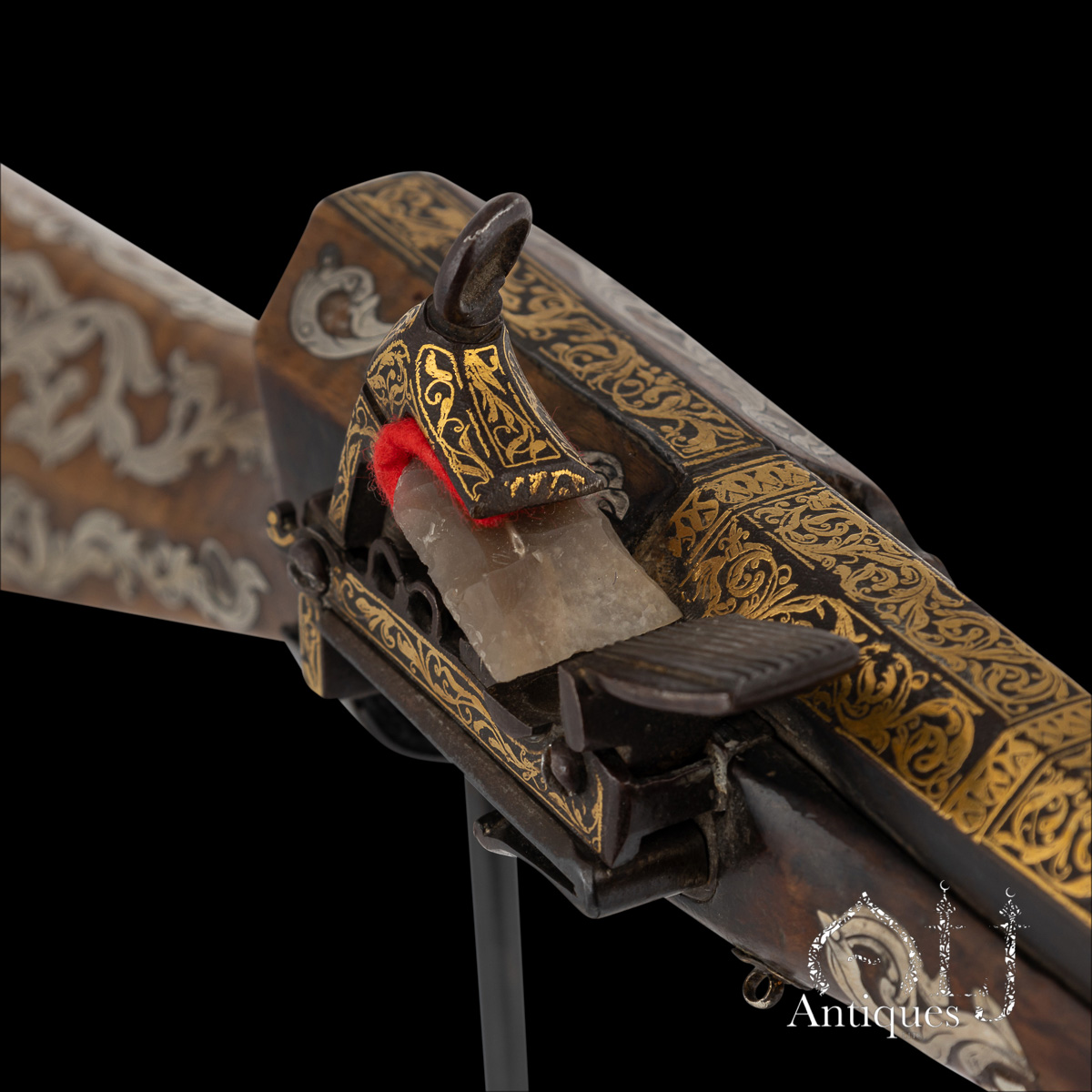 Rare Ottoman Miquelet-Lock Carbine (Short Tüfek) with Raised Gold Damascened Steel and Silver-Inlaid Stock Ottoman Empire, Balkan Provinces, circa 1800 - Image 19