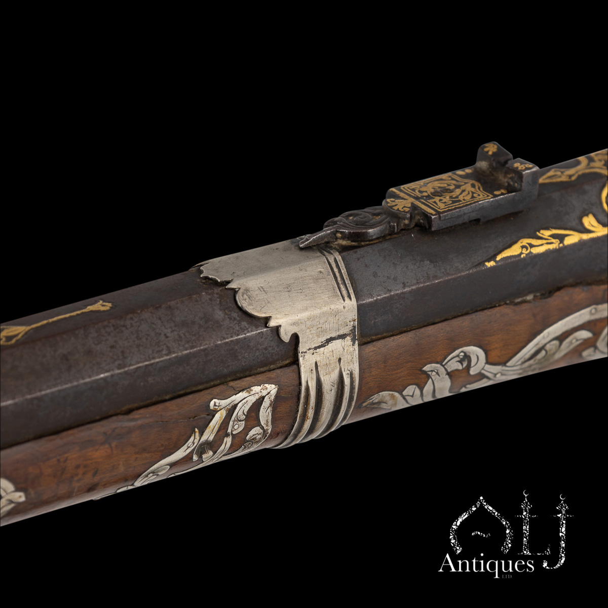 Rare Ottoman Miquelet-Lock Carbine (Short Tüfek) with Raised Gold Damascened Steel and Silver-Inlaid Stock Ottoman Empire, Balkan Provinces, circa 1800 - Image 12