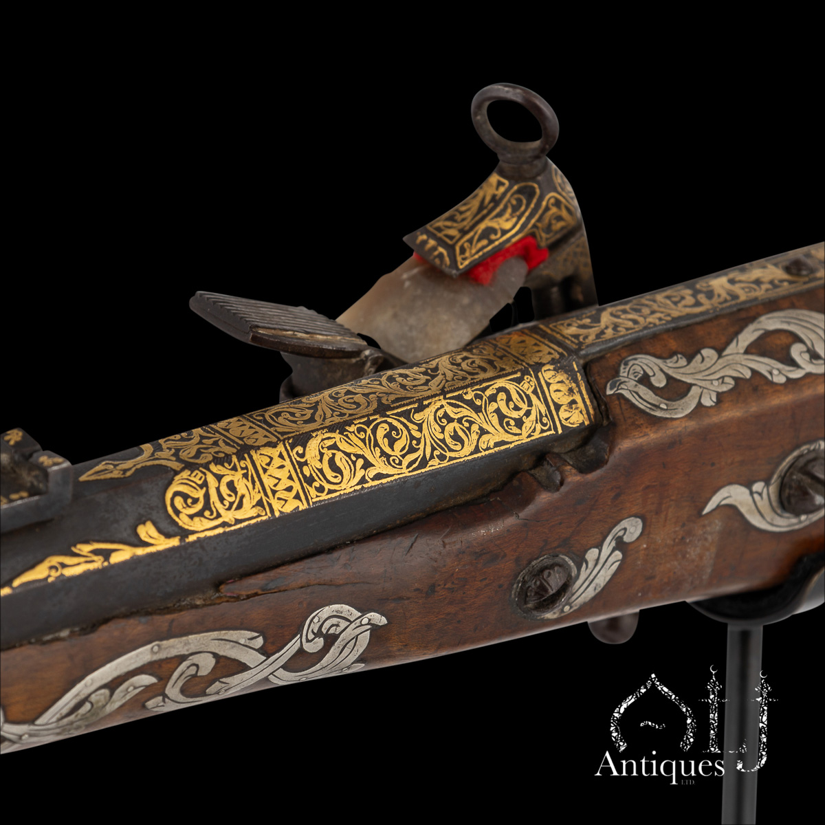 Rare Ottoman Miquelet-Lock Carbine (Short Tüfek) with Raised Gold Damascened Steel and Silver-Inlaid Stock Ottoman Empire, Balkan Provinces, circa 1800 - Image 22