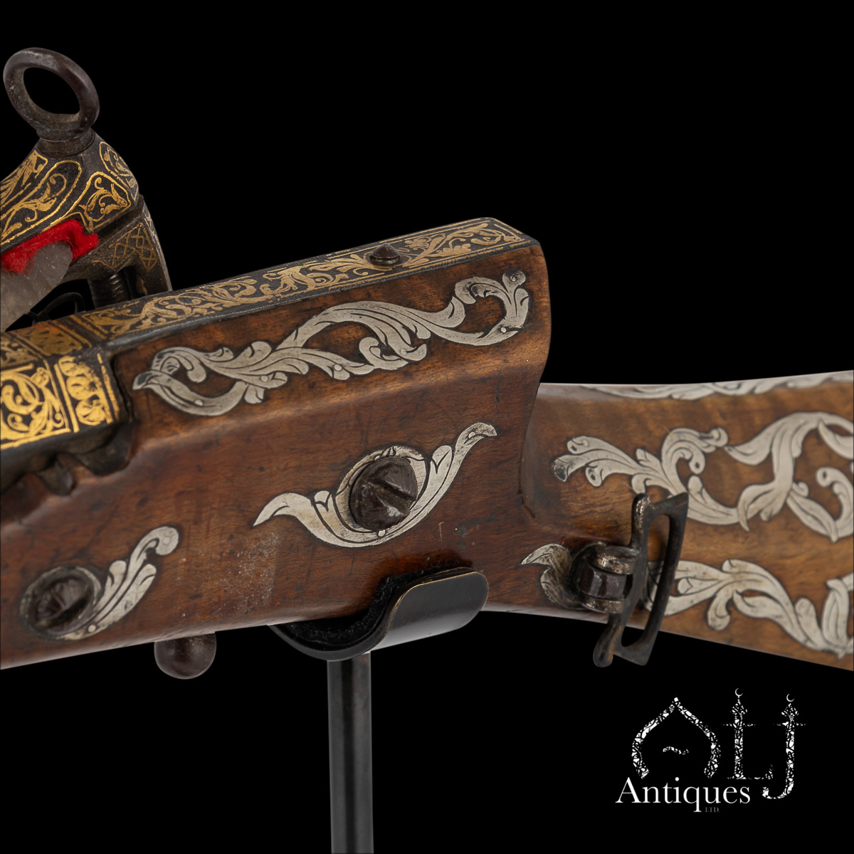 Rare Ottoman Miquelet-Lock Carbine (Short Tüfek) with Raised Gold Damascened Steel and Silver-Inlaid Stock Ottoman Empire, Balkan Provinces, circa 1800 - Image 25
