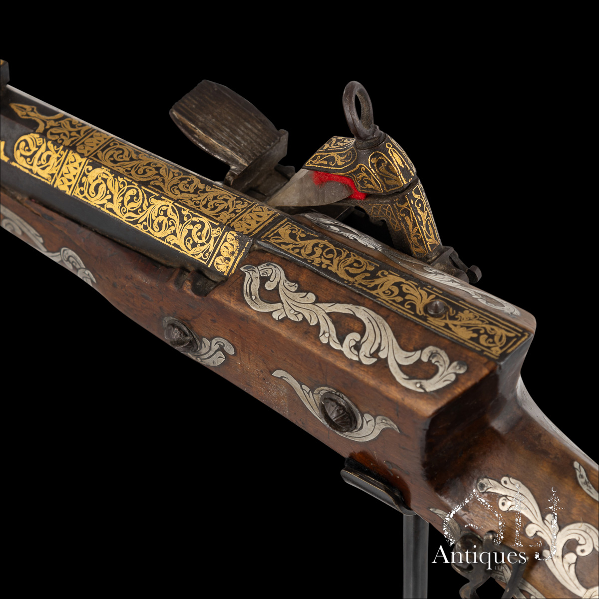 Rare Ottoman Miquelet-Lock Carbine (Short Tüfek) with Raised Gold Damascened Steel and Silver-Inlaid Stock Ottoman Empire, Balkan Provinces, circa 1800 - Image 23