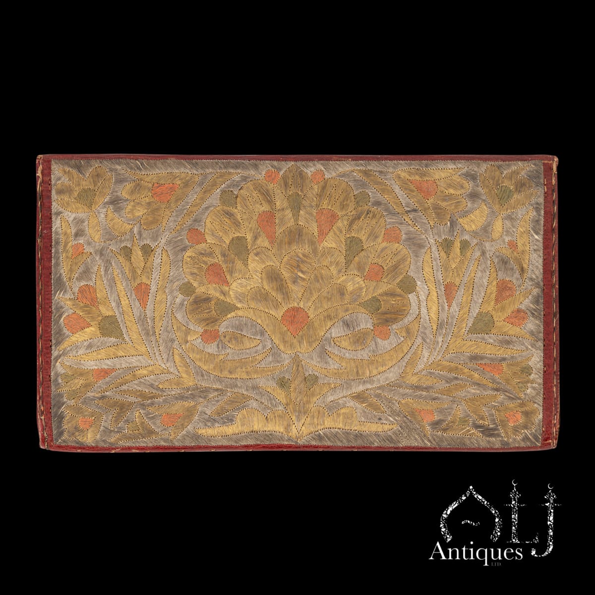 An Exceptional Ottoman Gold, Silver and Polychrome Silk Embroidered Morocco Leather Letter and Document Wallet (Brieftasche), Inscribed "Constantinople 1742" and "Thomas Hewett" Constantinople (Istanbul), Ottoman Empire, Dated 1742 - Image 4