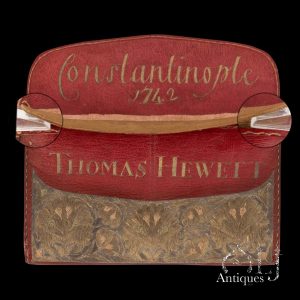 An Exceptional Ottoman Gold, Silver and Polychrome Silk Embroidered Morocco Leather Letter and Document Wallet (Brieftasche), Inscribed "Constantinople 1742" and "Thomas Hewett" Constantinople (Istanbul), Ottoman Empire, Dated 1742