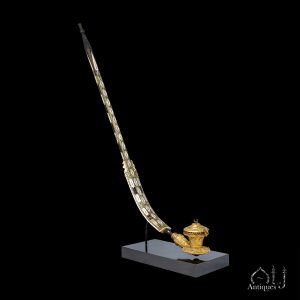 An Ottoman Çubuk Long Smoking Pipe with Tombak Bowl Bone, Horn and Mother-of-Pearl Inlaid Shaft with Brass Micro-Mosaic Decoration, Probably Istanbul, Late 18th – Early 19th Century.
