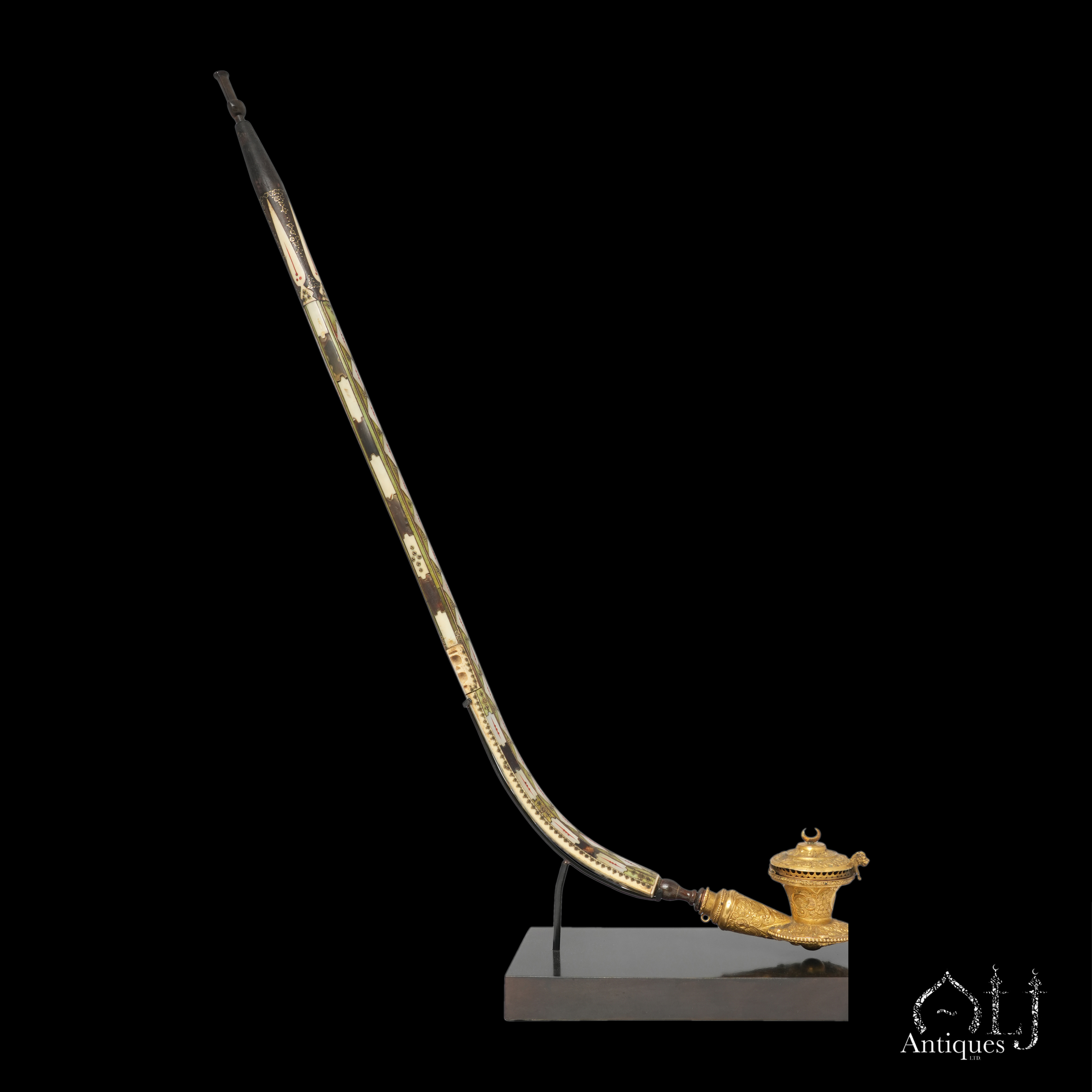 An Ottoman Çubuk Long Smoking Pipe with Tombak Bowl Bone, Horn and Mother-of-Pearl Inlaid Shaft with Brass Micro-Mosaic Decoration, Probably Istanbul, Late 18th – Early 19th Century. - Image 3