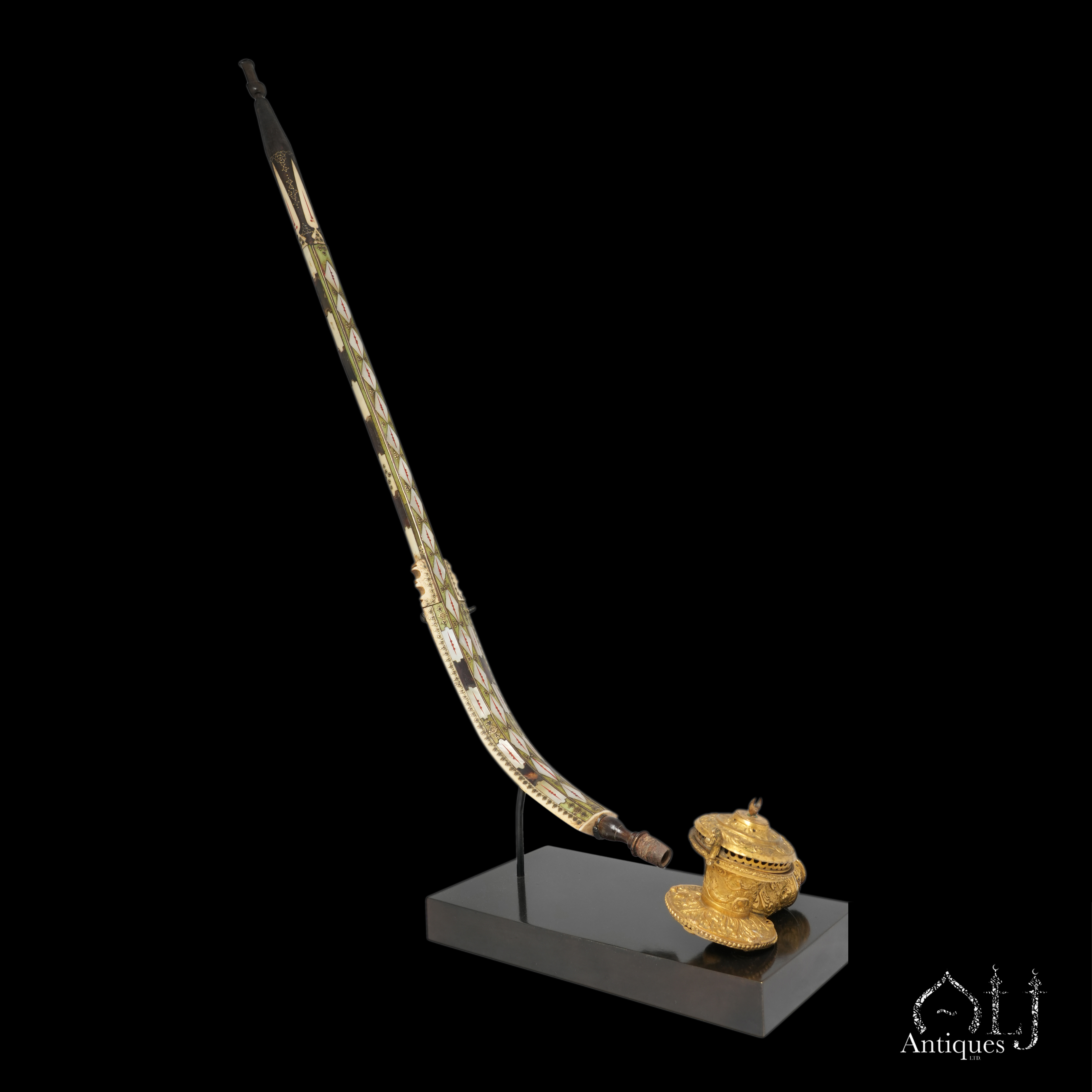 An Ottoman Çubuk Long Smoking Pipe with Tombak Bowl Bone, Horn and Mother-of-Pearl Inlaid Shaft with Brass Micro-Mosaic Decoration, Probably Istanbul, Late 18th – Early 19th Century. - Image 6