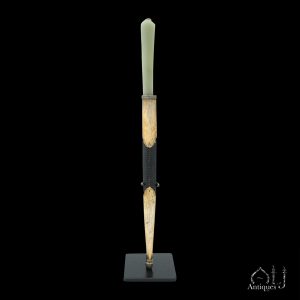 Ottoman Green Nephrite Jade-Hilted Kard or (Dagger) with Gold-Mounted Ruby Pommel Turkey, Late 18th – Early 19th Century.