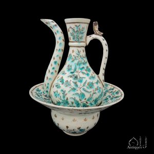 An Exceptional and Rare Ottoman Kütahya Pottery Hand-Washing Set (İbrik ve Leğen), Produced by the Armenian Potters of Kütahya, Ottoman Turkey, Second Half of the 18th Century (circa 1760–1790)