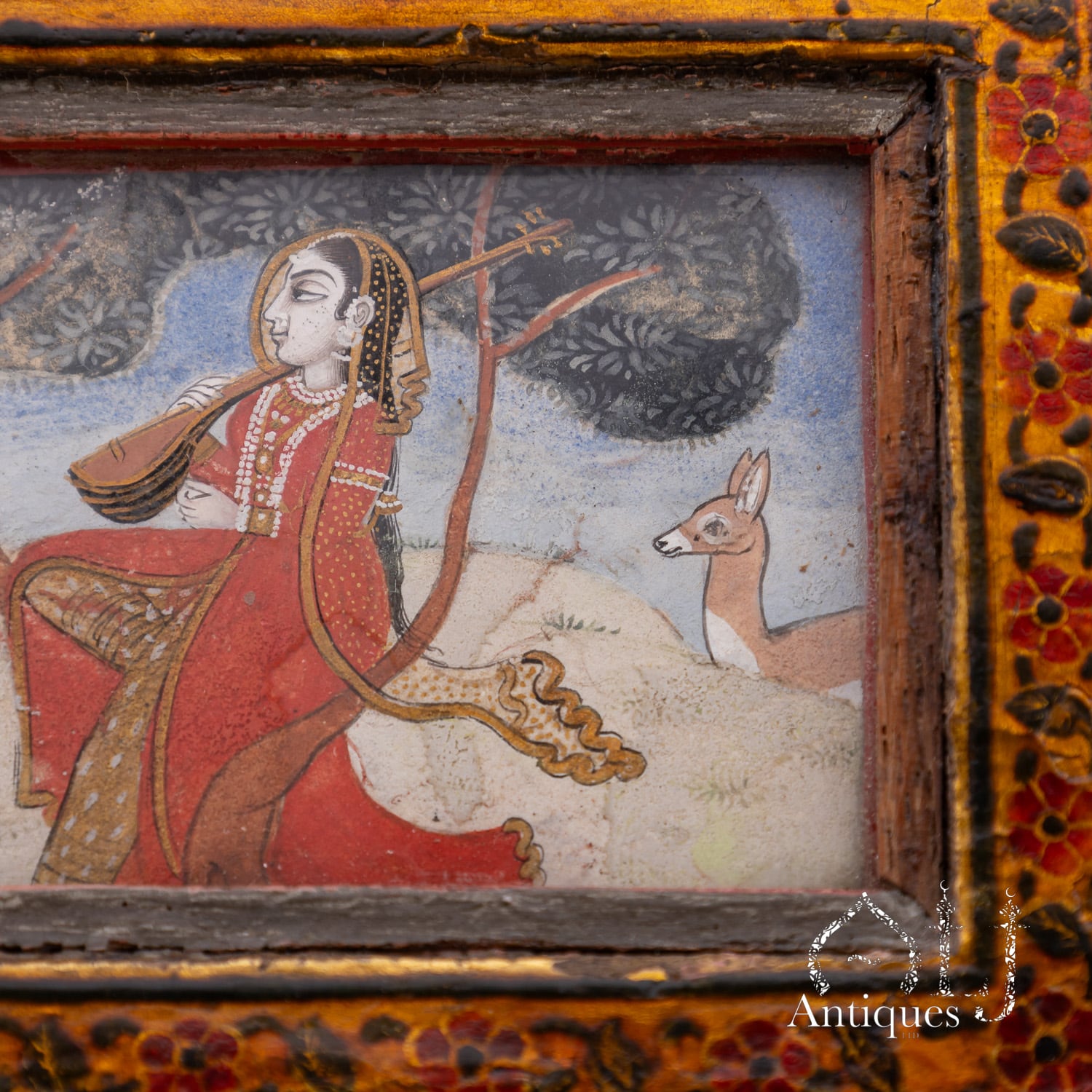 An Exceptional, Extremely Rare and Apparently Unique Deccani Courtly Painted and Lacquered Perfume, Scent or Cosmetic Casket, Lavishly Decorated in Gold with Miniature Paintings beneath Glass and Mica and Containing Six Fitted Gilt-Decorated Glass Scent Bottles, Probably Hyderabad, Deccan, India, circa 1780–1795 - Image 19